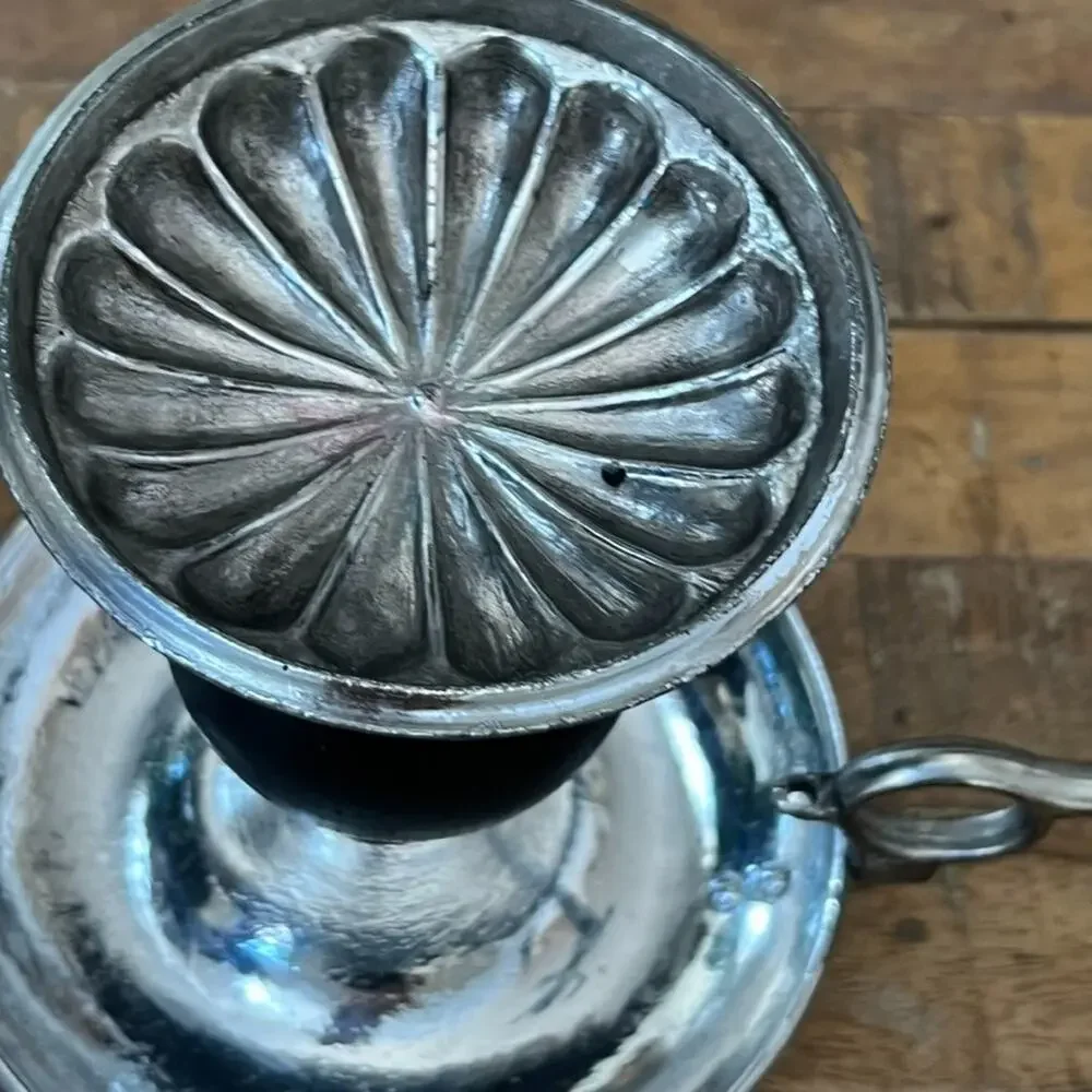Vintage Dilly Metal & Wood Chamberstick Finger Loop Candle Holder